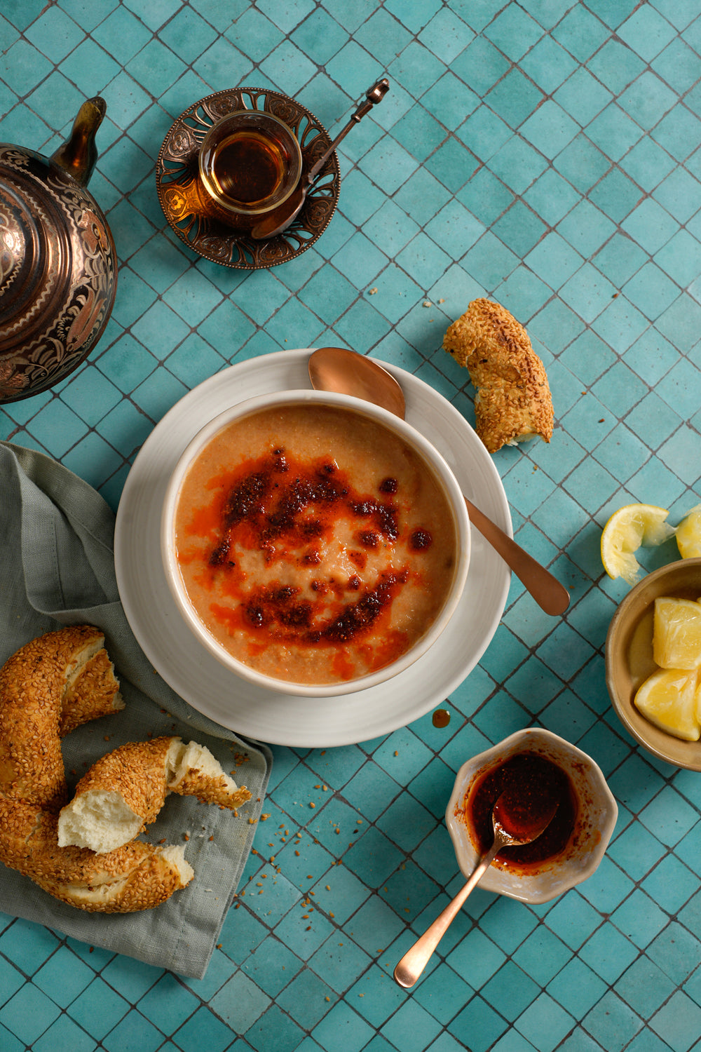 Firoza turquoise mosaic tile-effect photography backdrop