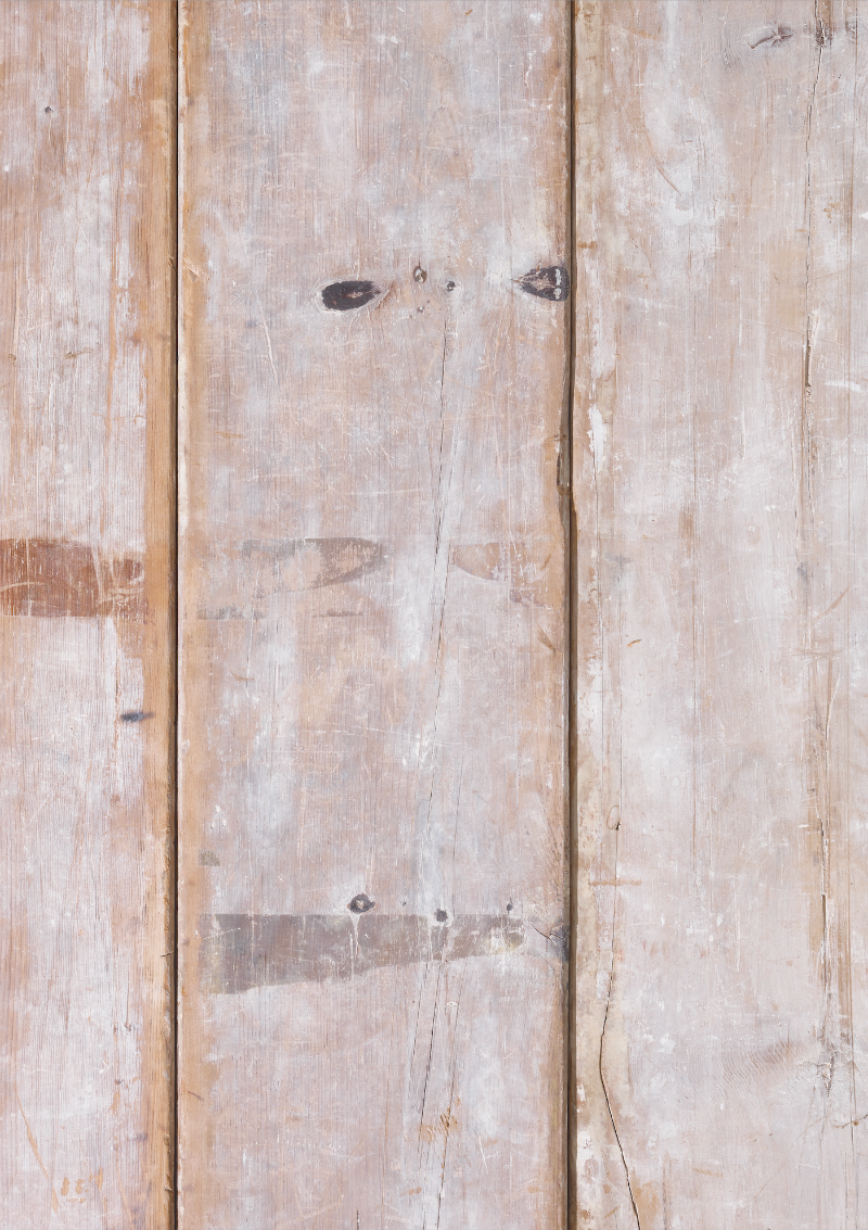 A vinyl photography backdrop captured from an antique wood board with visible wood grain, knots and weathering.