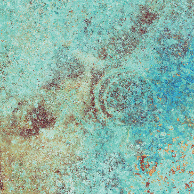 Zoom of a vinyl photography backdrop in shades of turquoise and rust for food styling and product photography.