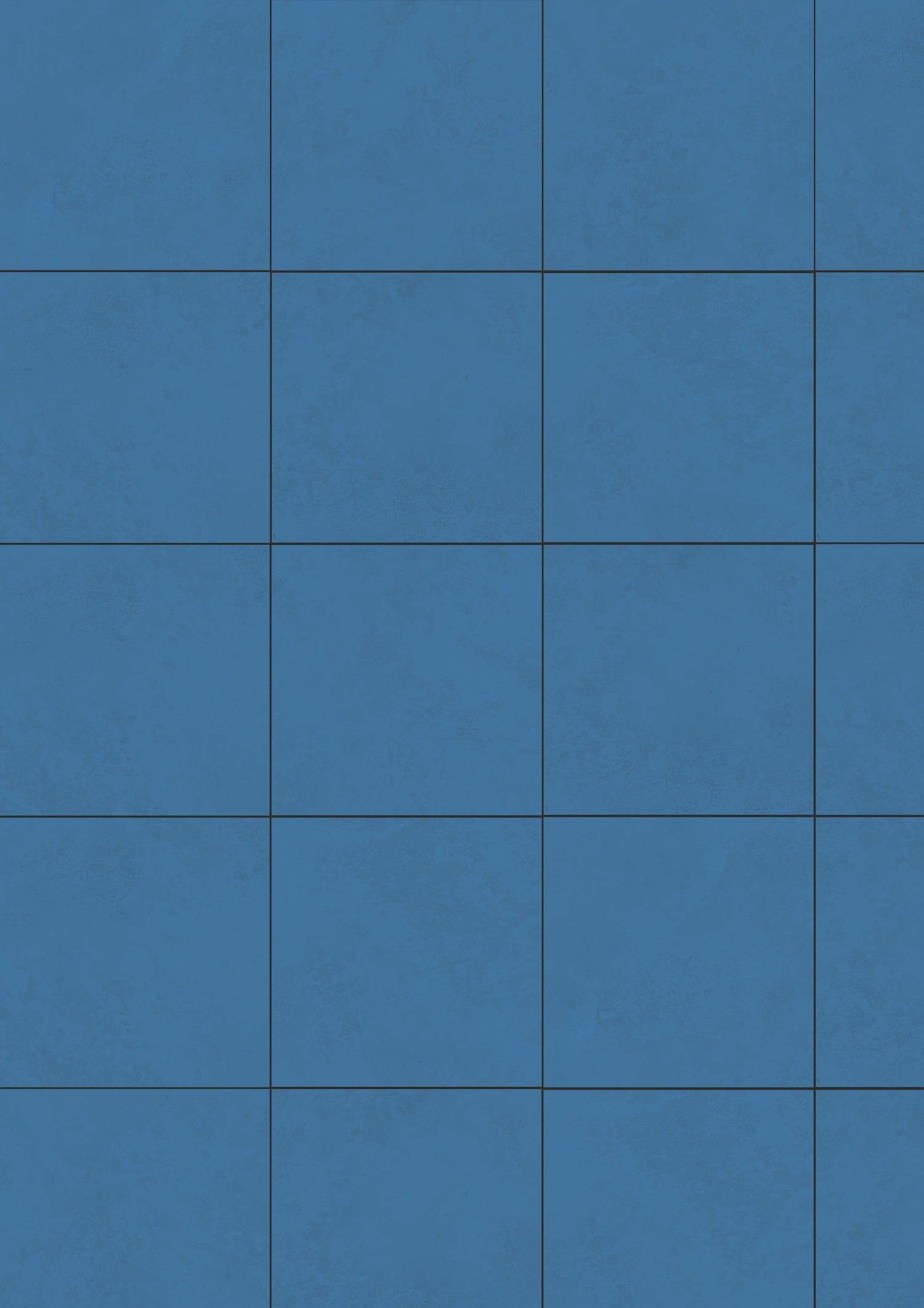 A vinyl photography backdrop with a graphic blue tile effect pattern and dark grey grout lines.