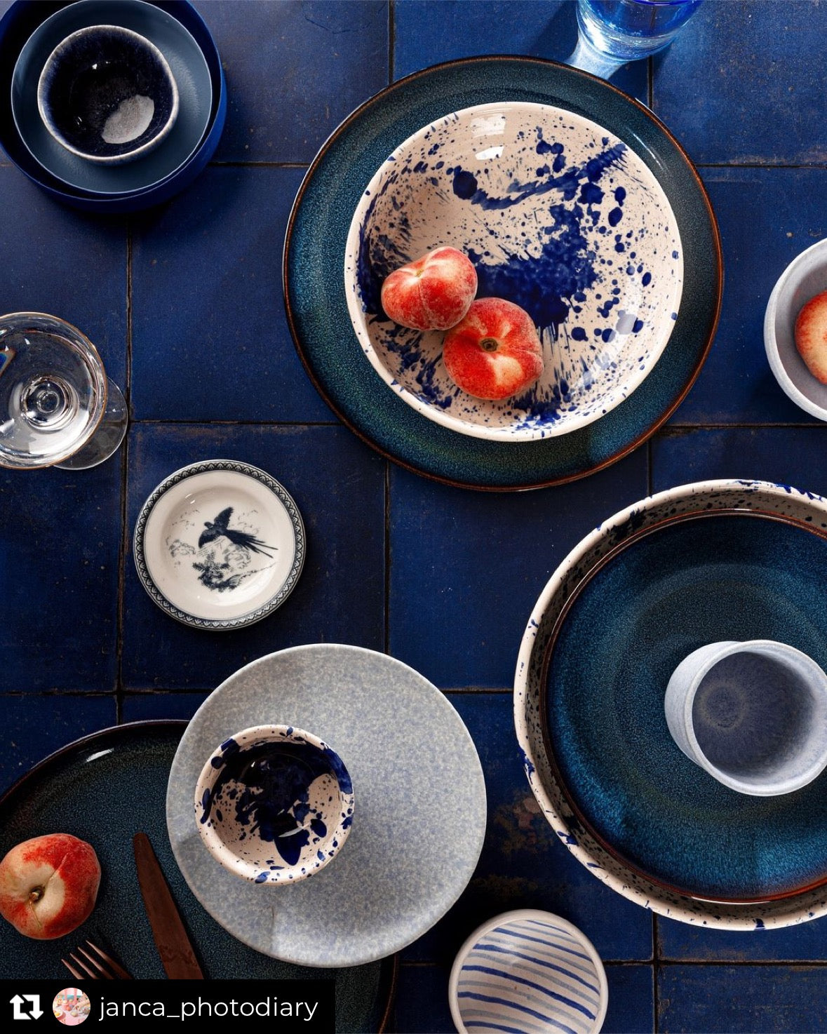 Algarve vintage blue tile effect photography backdrop