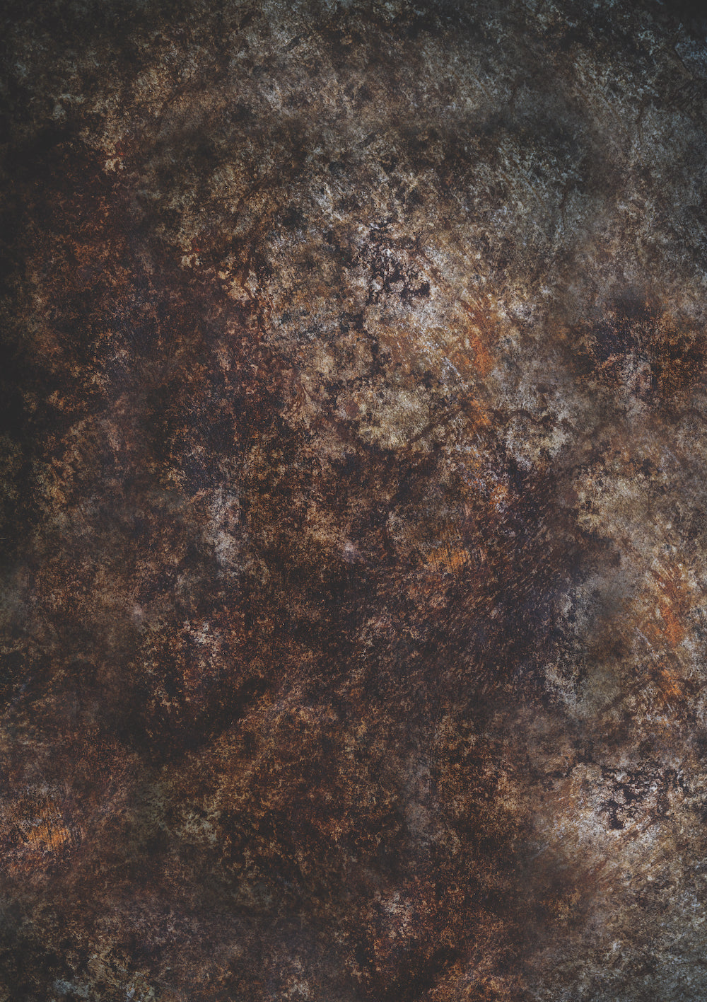 A mottled brown vinyl photography backdrop with dark, umber tones and delicate rusted patches.