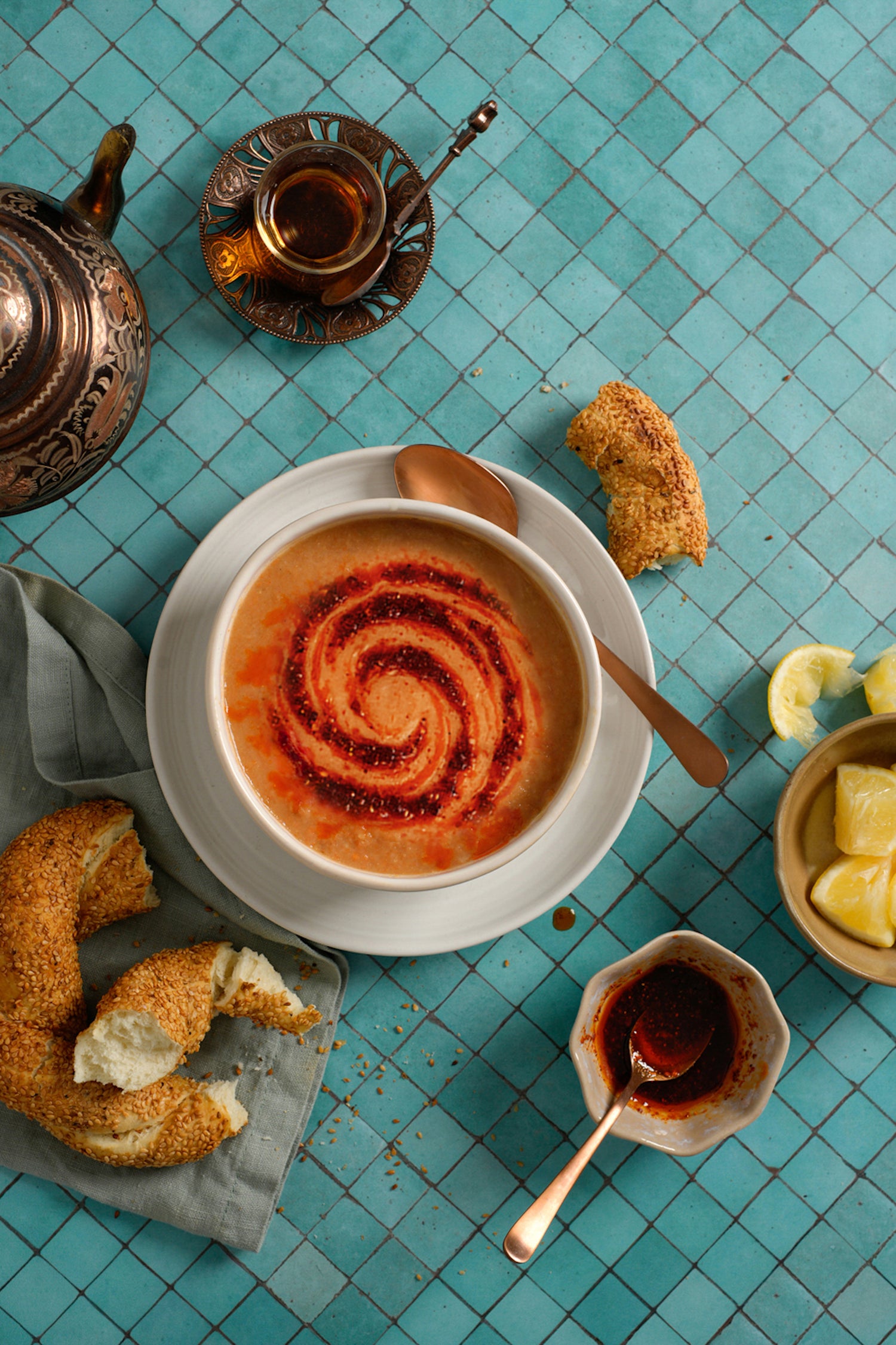 Firoza turquoise mosaic tile-effect photography backdrop