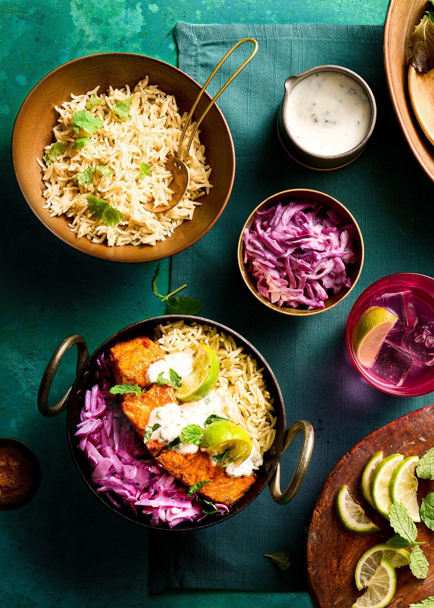 Curries on a teal photography backdrop