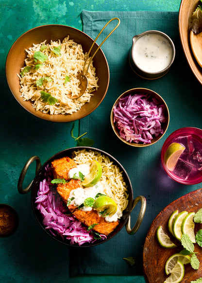 Curries on a teal photography backdrop