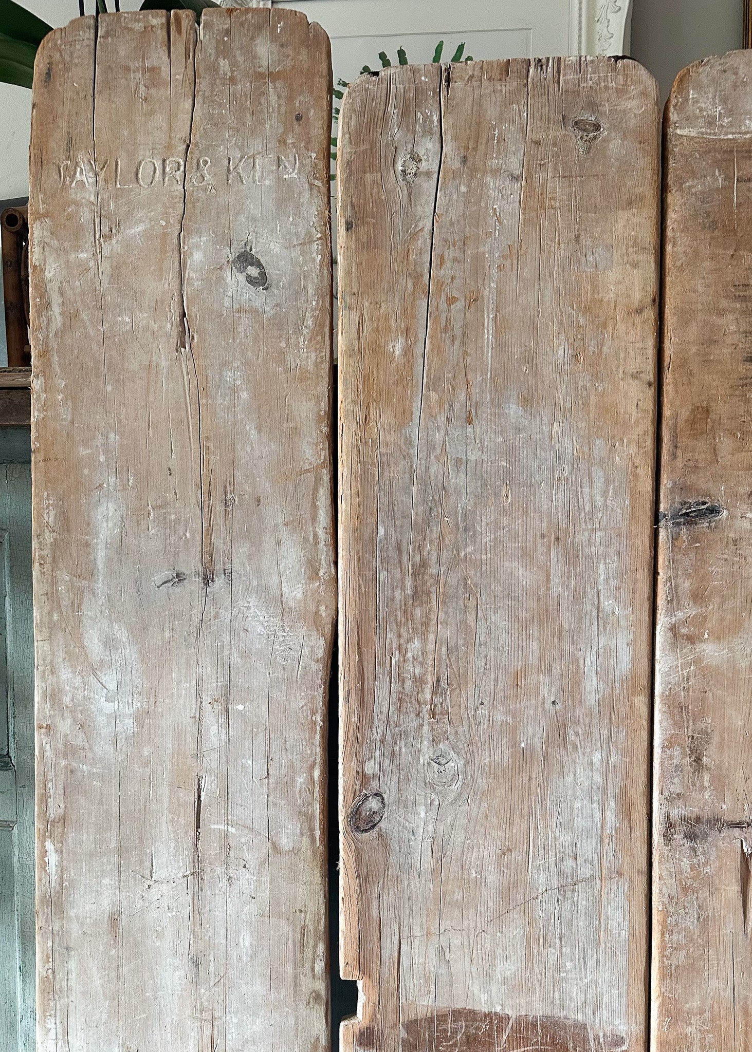 Set of three antique, English pine ware boards