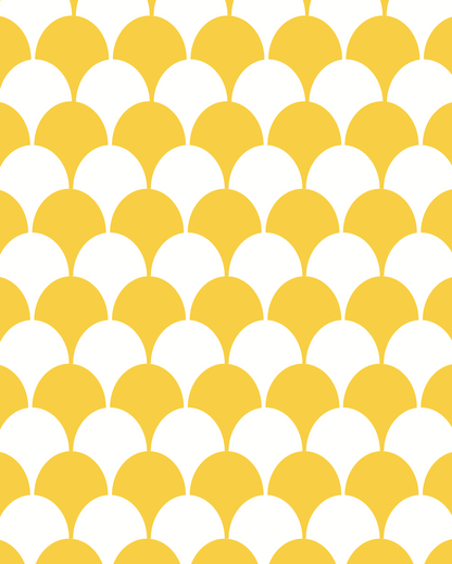 A close up of a scalloped yellow and white tile effect graphic photography backdrop.