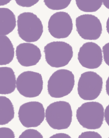 Close up of a purple polka dot vinyl photography backdrop with an off-white background.