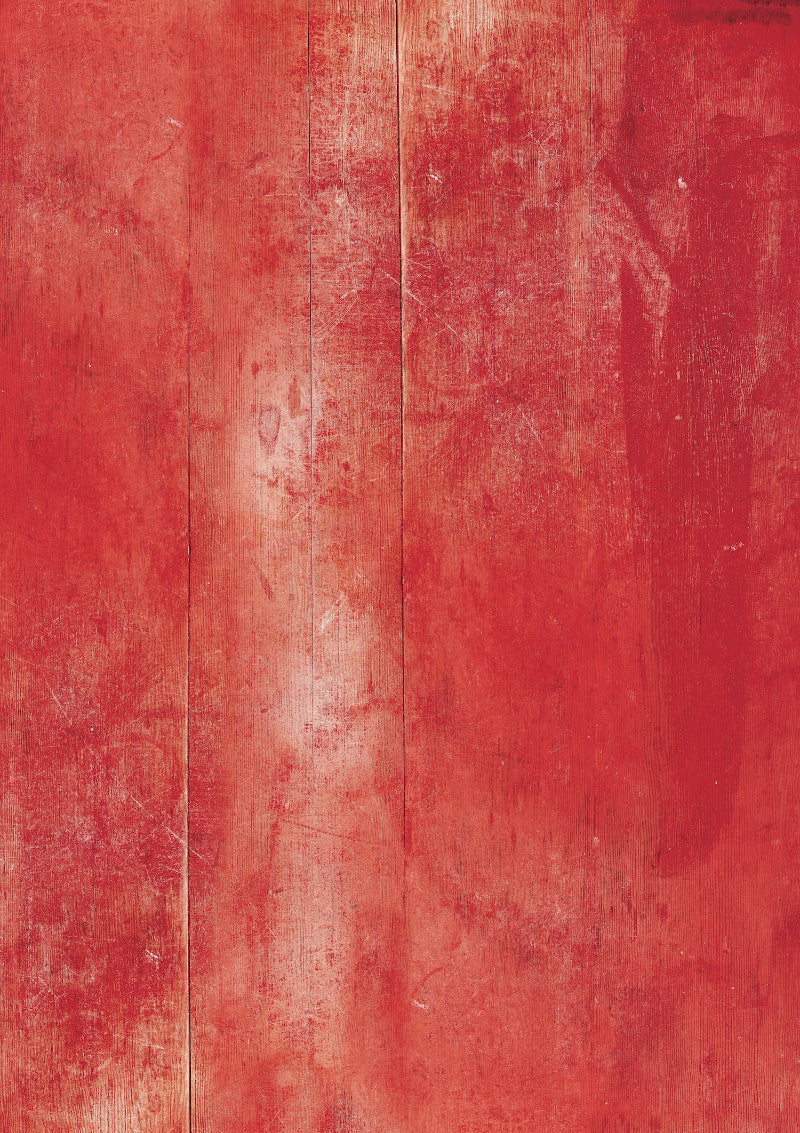 A bright scarlet red wood effect vinyl photography backdrop suitable for food and product styling.