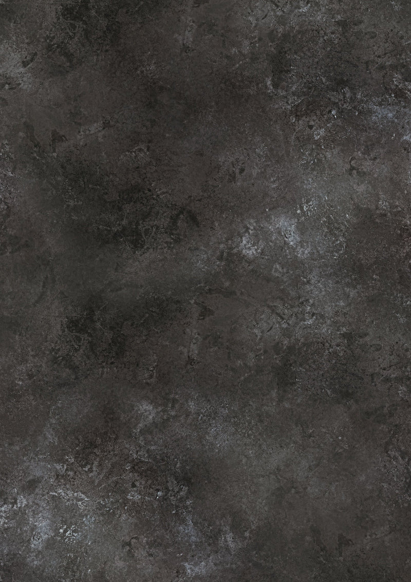 Hand-painted mottled effect vinyl photography backdrop in mixed dark greys and black tones with some grey and brown details captured from real granite.