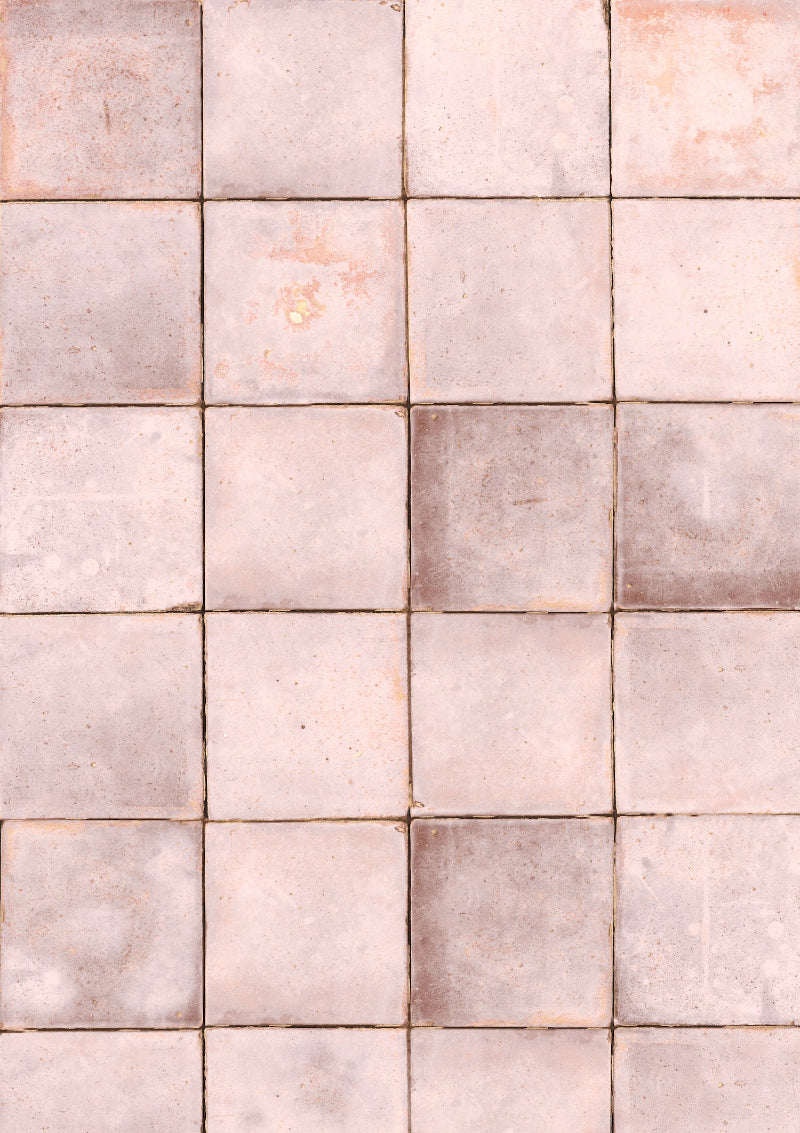 A pink tile-effect vinyl photography backdrop with a vintagechalky tile effect used for food styling and product photography.