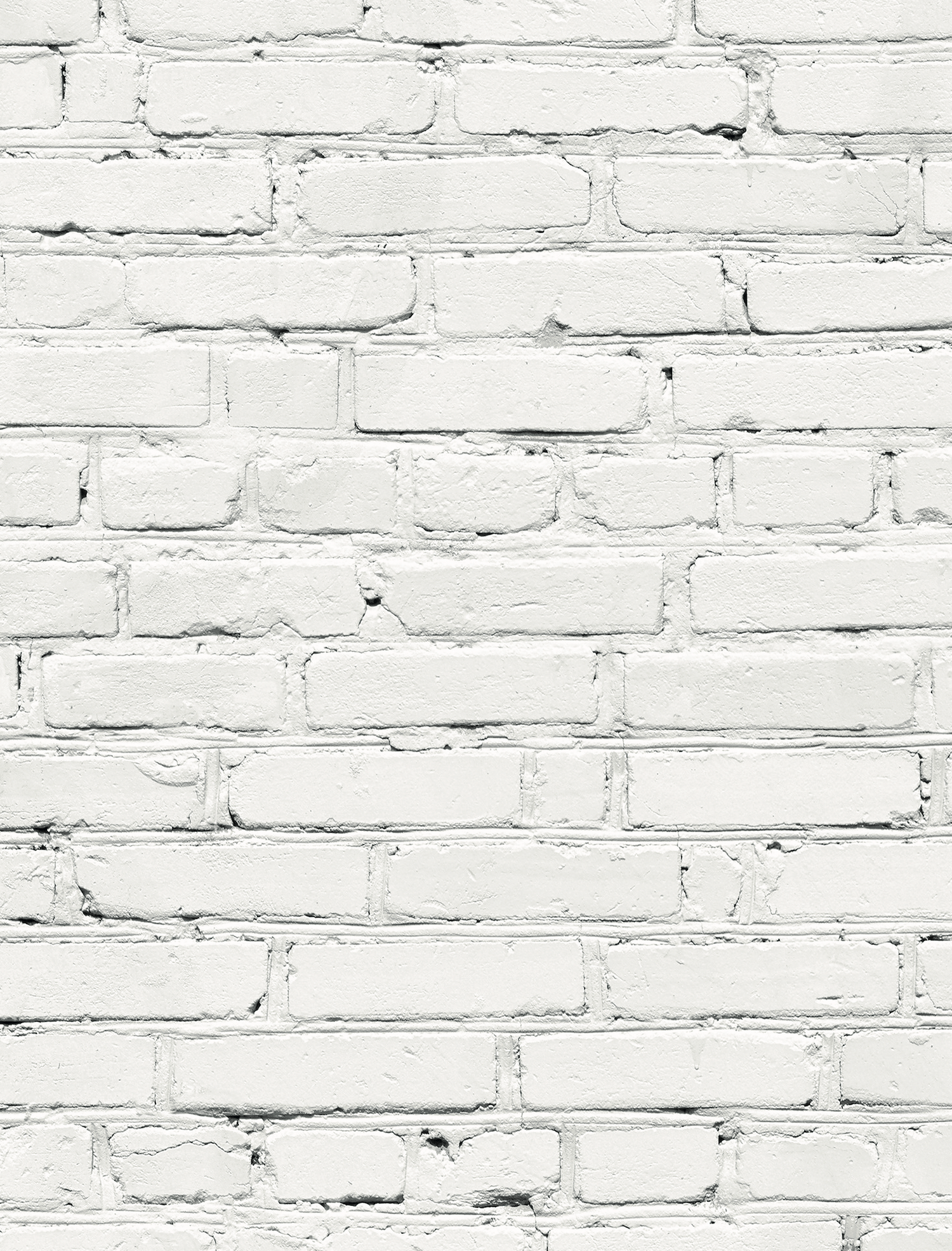 A close up of a white brick wall-effect vinyl photography backdrop with varying shades of grey and mortar lines designed to mimic a brick wall texture.