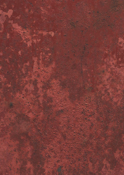 A close-up image of a textured rusty red metal effect photography backdrop used for food and product styling.