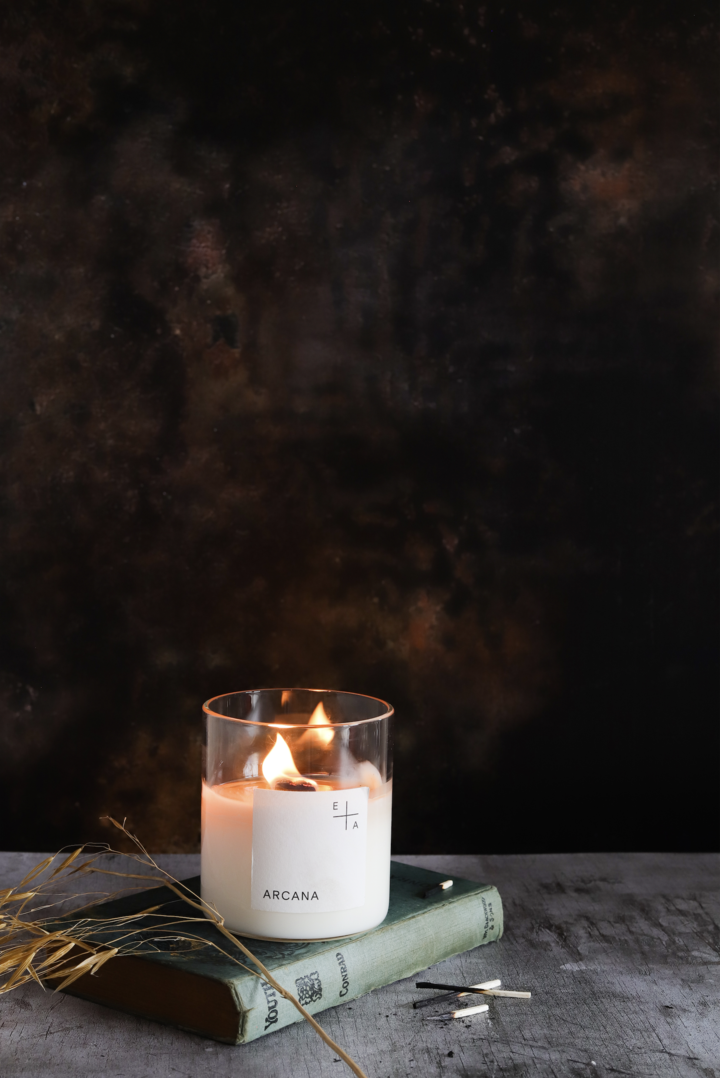 Brown metal effect food and product photography backdrop with a candle still life